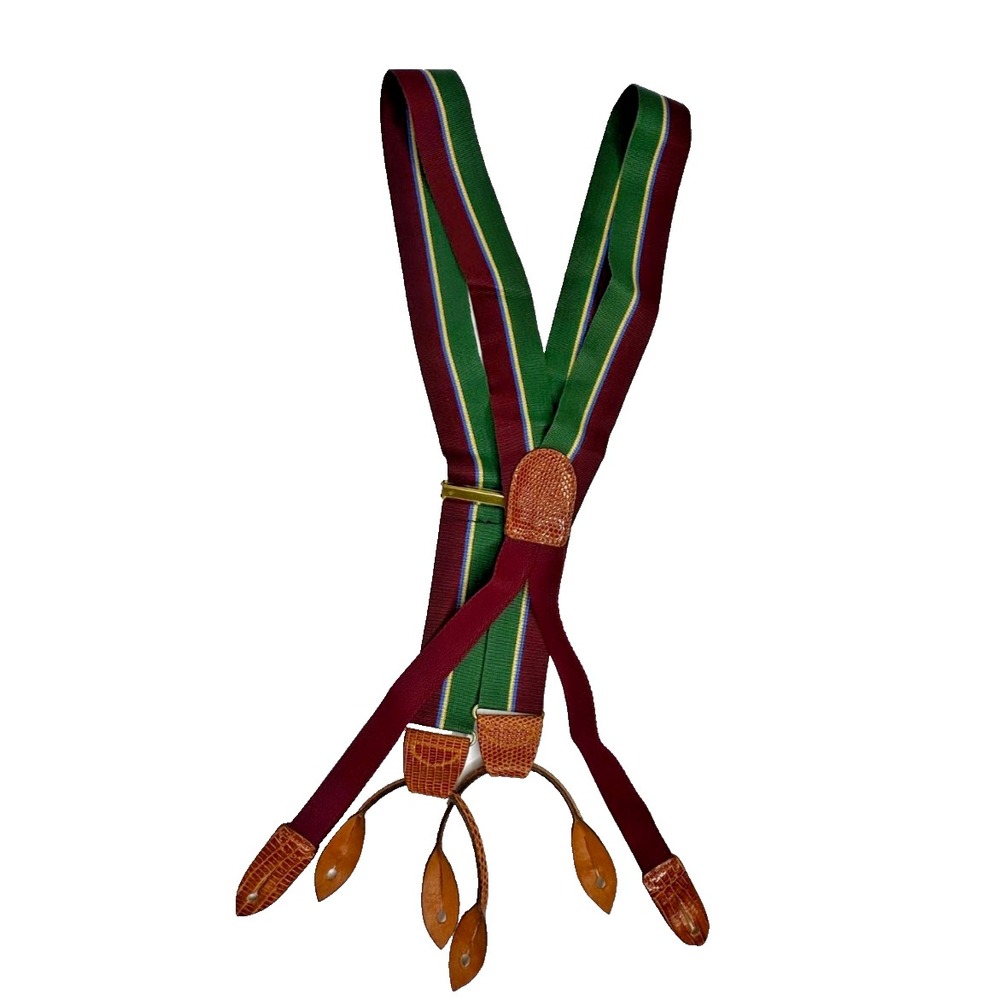 Cole Hann Suspenders Brown Alligator Leather Braces USA Silk Green Burgundy